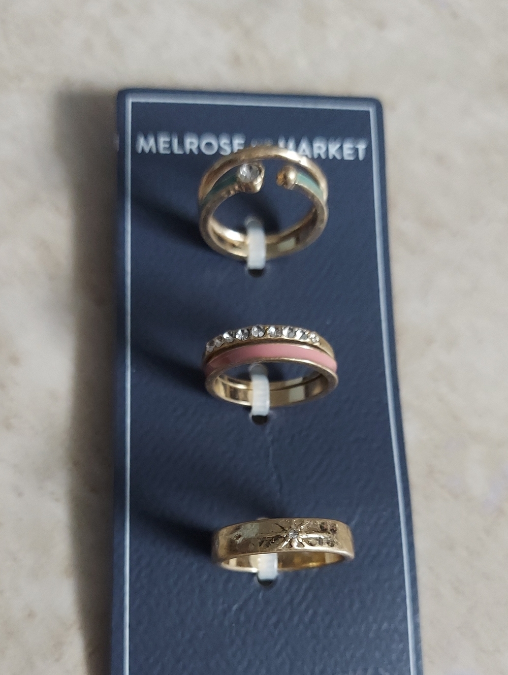 Gold Tone Pink and Green Stackable Rings Set